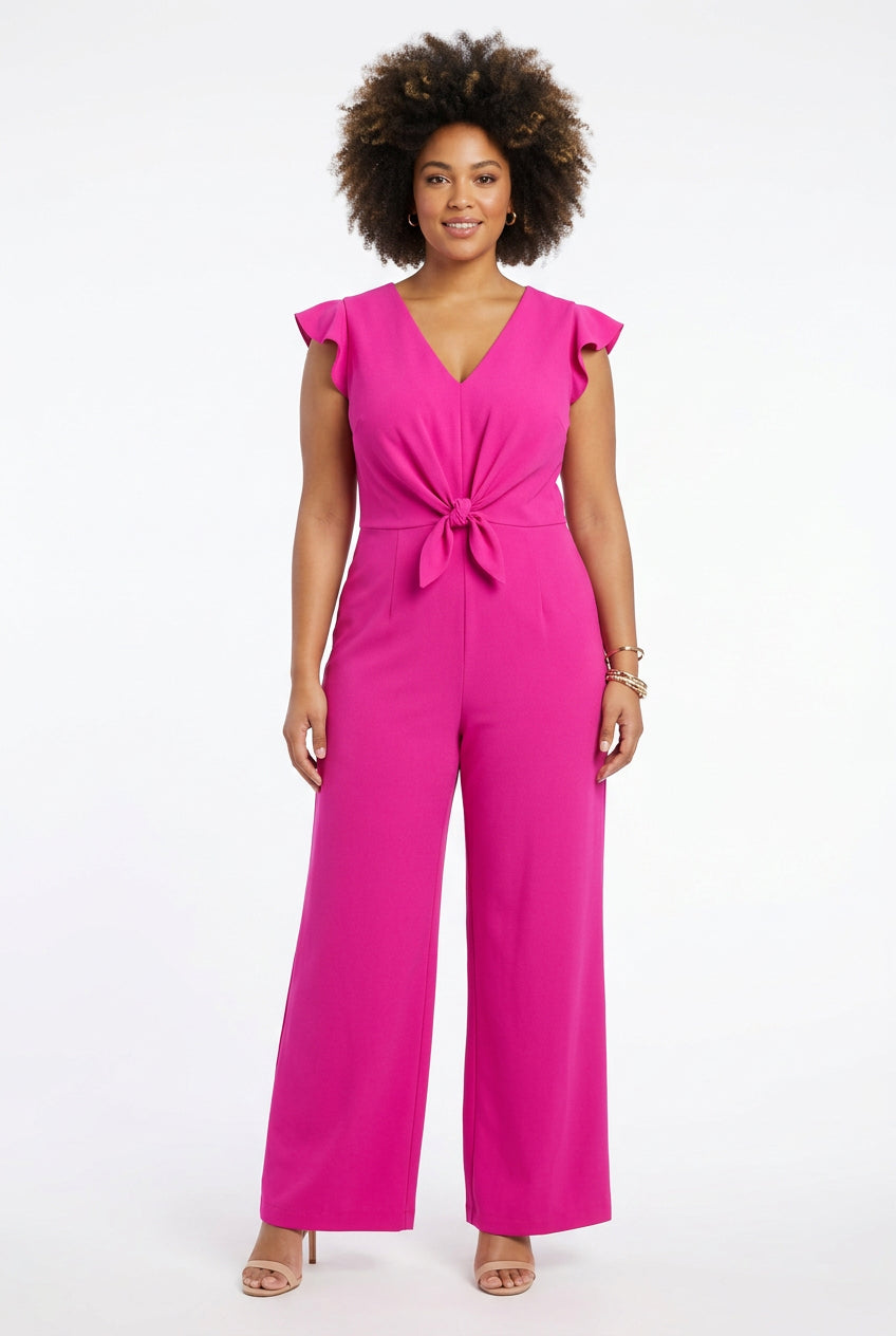 Hot pink Julia Jordan flutter-sleeve wide-leg jumpsuit