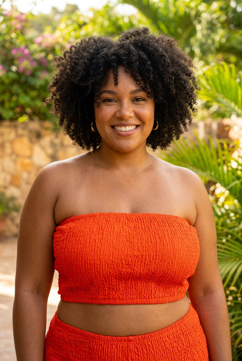 And Now This, Orange Crinkle Bandeau Top