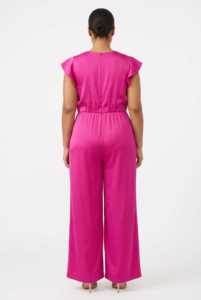 Hot pink Julia Jordan flutter-sleeve wide-leg jumpsuit
