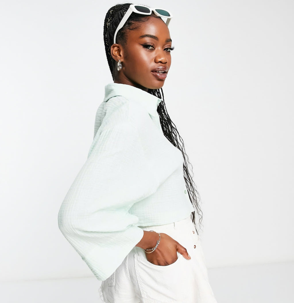 ASOS DESIGN natural crinkle shirt in mint