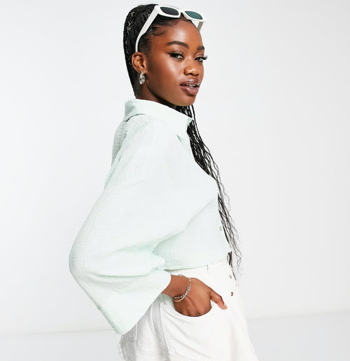 ASOS DESIGN natural crinkle shirt in mint