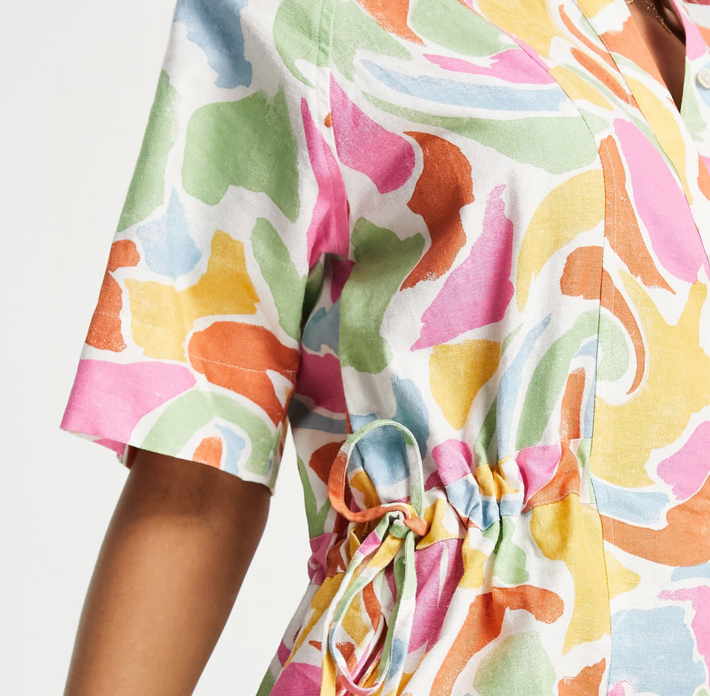 ASOS DESIGN short sleeve tie waist romper in marble print