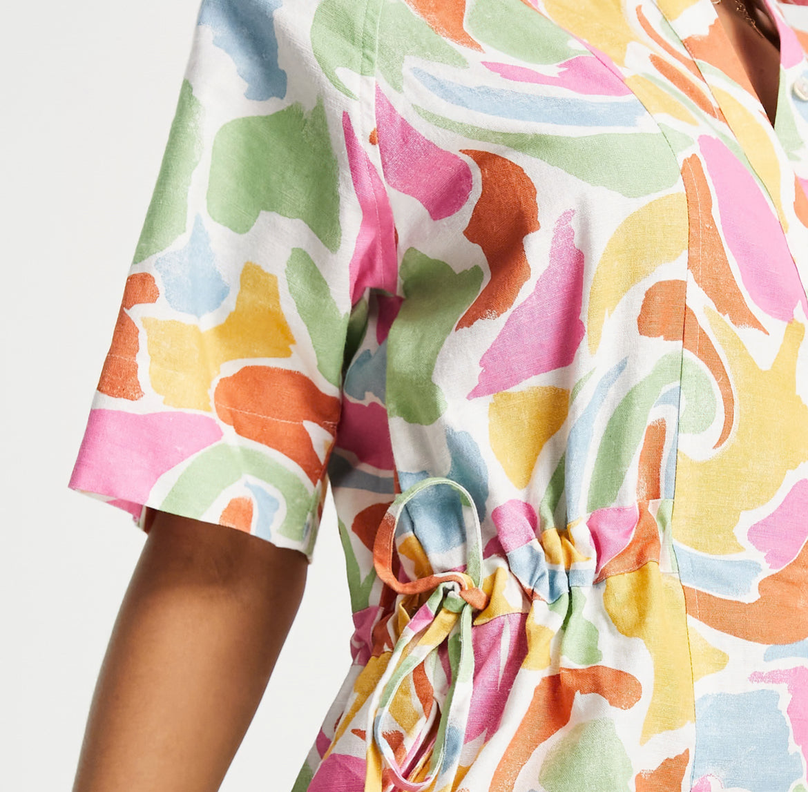 ASOS DESIGN short sleeve tie waist romper in marble print