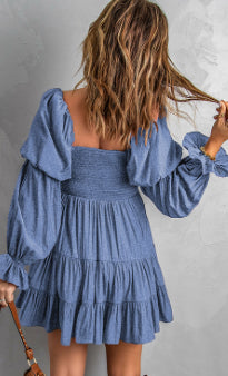 Blue Boho Off Shoulder Mini Dress