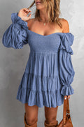 Blue Boho Off Shoulder Mini Dress