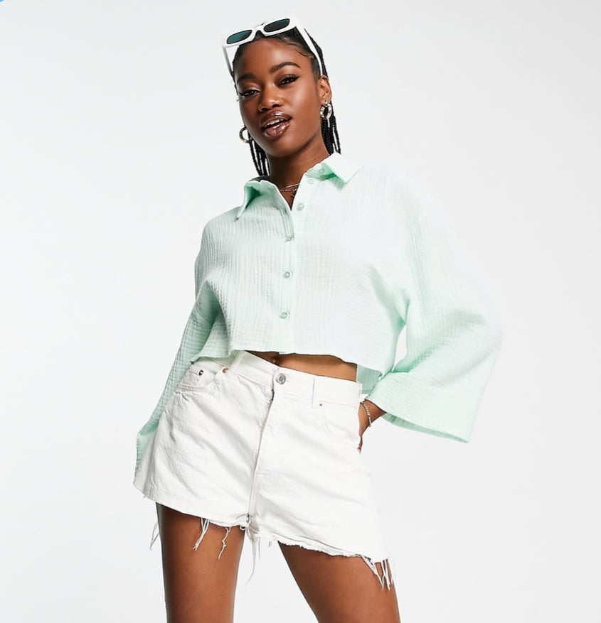 ASOS DESIGN natural crinkle shirt in mint