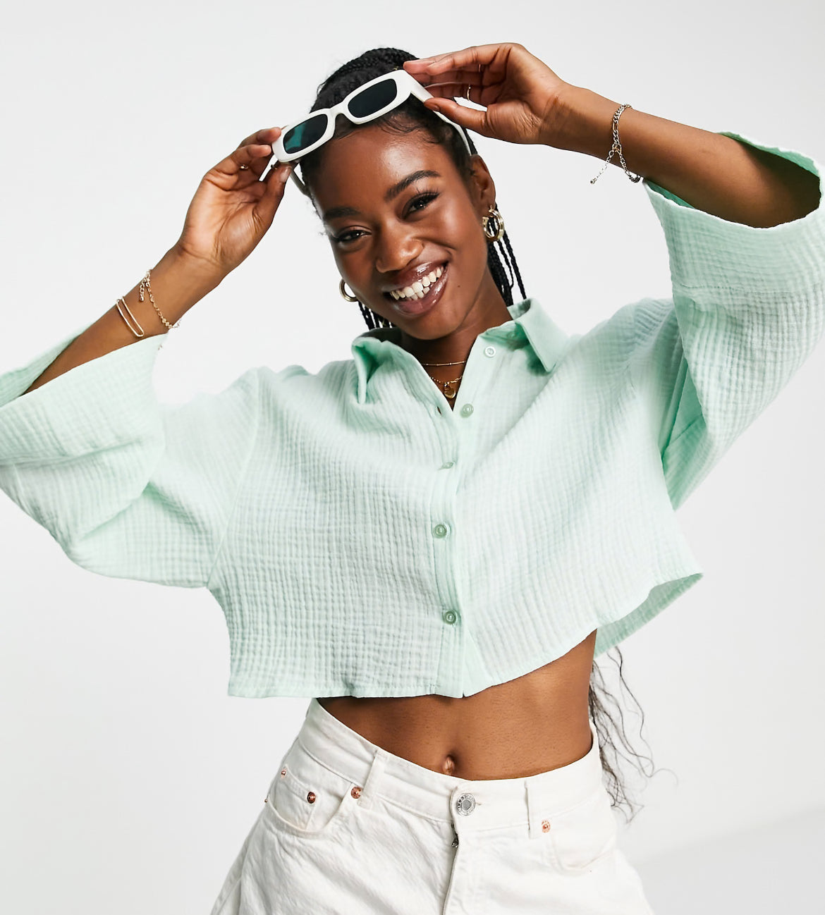 ASOS DESIGN natural crinkle shirt in mint