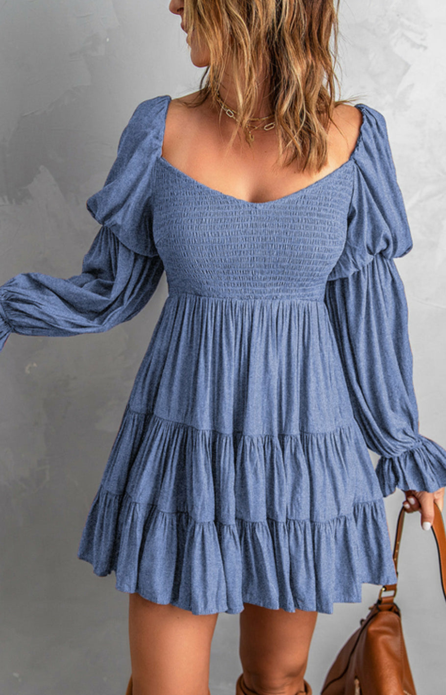 Blue Boho Off Shoulder Mini Dress