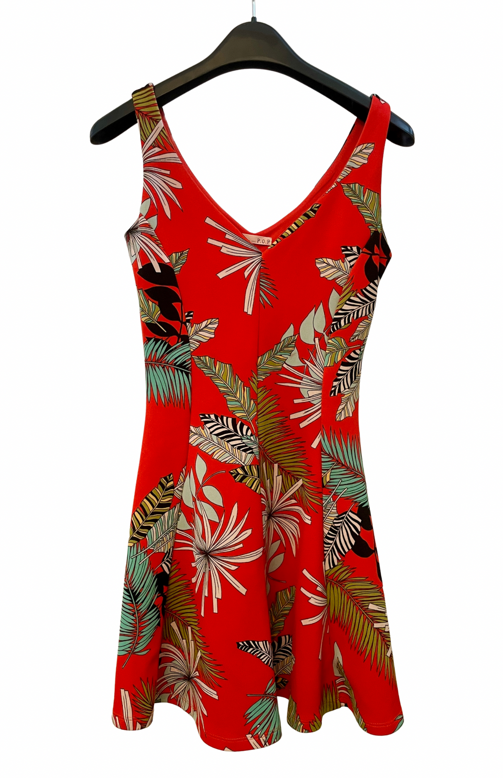 Orange, tropical print, fit & flare short dress