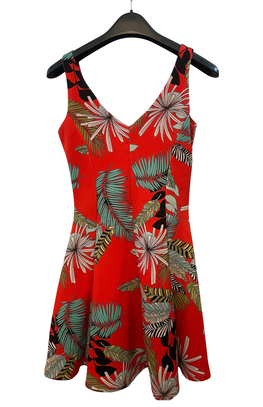 Orange, tropical print, fit & flare short dress